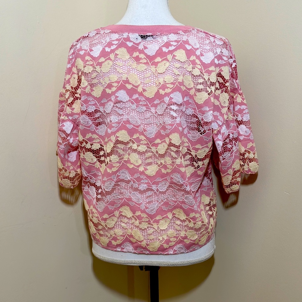 ZARA Lace Floral Crop Blouse Pink White Women Medium Boho Feminine Top - Picture 4 of 7